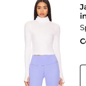 Splits59 Jackson White Cropped Ribbed Turtleneck